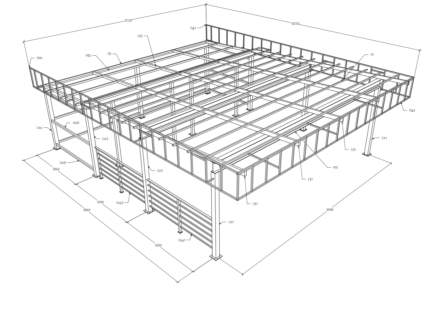 Инженерная 3D-модель металлокаркаса навеса